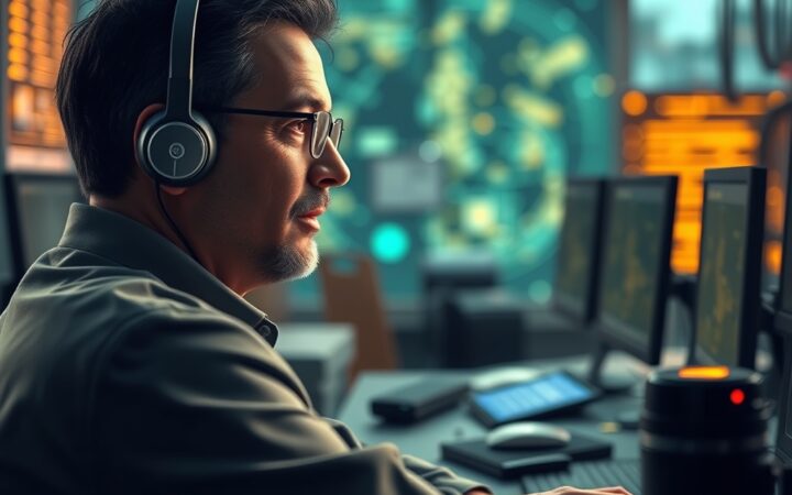 Ilustración conceptual de un chip óptico y tecnología fotónica para centros de datos de inteligencia artificial